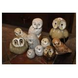 10pc Pigeon Forge Pottery Owl Figurines