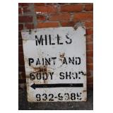 Vintage Painted Metal Sign 'Mills Paint & Body