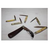 6pc Vintage Pocket Knives; Queen Steel #1 7' open,