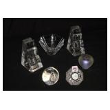 6pc Paperweight & Crystal lot; irridescent apple,