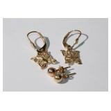 2 Pair 14kt yellow gold Pierced Earrings