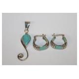 3pcs 925 Sterling Silver & Turquoise Pendant &