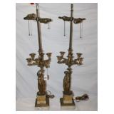 Pair of Antique Bronze Figural Lamps signed