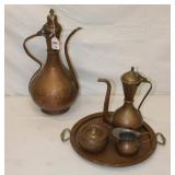 5pc Middle Eastern Copper Ewer 15.5' tall,