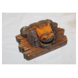 Antique Carved Wood Bear Inkwell 5.5' wide