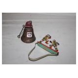 2pc lot; pedal car fire truck bell, vintage