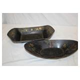 2pc Antique Tole painted Trays longest 15.5'