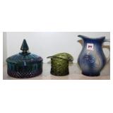 Carnival Glass Candy Dish, Salt Glaze Pitcher,
