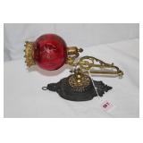 Antique Cranberry Cut Glass Parlor Lamp w/ ornate