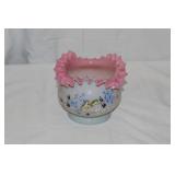 Antique ruffled cased Art Glass Vase enamel