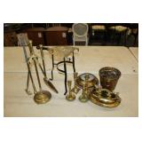 Misc. brass lot : covered dragon dish, ironholder