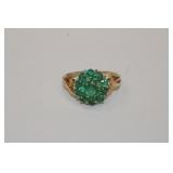 14KT yellow old emerald and diamond cluster ring