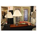 3 lamps - 2 cart prints, a pair of silk