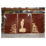 3 pc 34'x22' Red lacquer chinoiserie