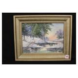 Original oil on boared snowy landscape