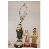 3pc Asia figure table / lamp & antique burmese