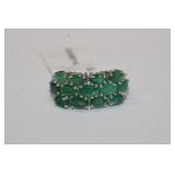 NWT three-row Emerald sterling ring size