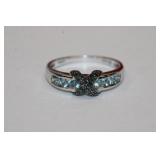 14KT white gold diamond and aqua ring