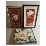 (3) Framed Floral Prints w/Sequins