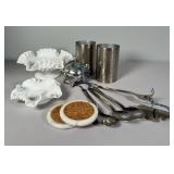Milk Glass, Alabaster Coasters, Candle Holders, Ch