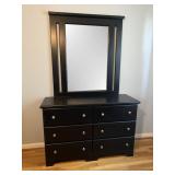 Dresser with Mirror, 6 Drawers (Black)