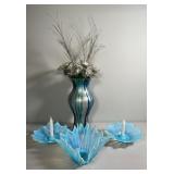 Fostoria Blue Opalescent & Drip Art Vase