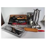 Wooden Rolling Pin + Assortment Kitchen Utensils &