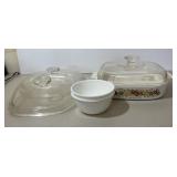 Corning Ware Casserole; Corelle Bowls