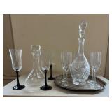 Decanters & Stemware; Newport Silverplate Tray