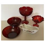 Mosser Ruby Compote; Amberina Dish; Red Bowls;Grav