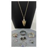 Misc Lot of Jewelry; Silvertone Jewelry Box