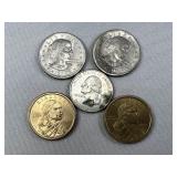 (5) U.S. Coins (Susan B. Anthony, Sacagawea, Washi