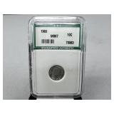 1960 Roosevelt Dime (MS67) in Slab