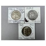 (3) Franklin Half Dollar ï¿½ 1958-D, 59-D, 60