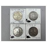(4) Franklin Half Dollar ï¿½ 1957-D, 58-D, 59-D