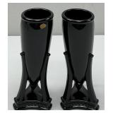 Fostoria Black Glass 'Rocket' Tripod Vases