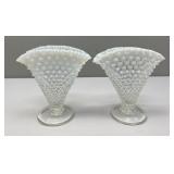 Fenton French Opalescent Hobnail Fan Vases