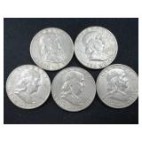 (5) Franklin Half Dollars- 1950, 1951, (3) 1952