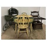 Child's Table & Chairs; Wicker Doll Carriage; Pott