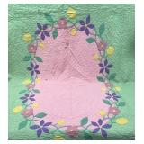 Green & Pink Floral Appliqued Quilt, #3