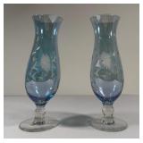 Opalescent Etched Vase Pair