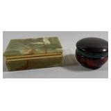 Green Onyx Trinket Box; Alabaster Trinket Box