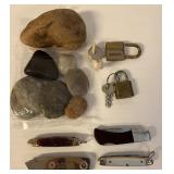 Pocket Knives; Small Locks; Stones
