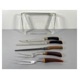 Carving Knives, Forks & Sharpening Steel in Dish