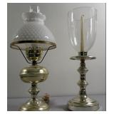 Milk Glass Hobnail Lamp & Candlestick