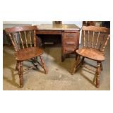 Oak Desk And Two Chairs
