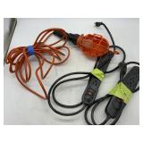 2 POWER STRIPS AND 1 TROUBLE LIGHT