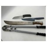 MACHETE, BOLT CUTTER, AND KITCHEN KNIVES