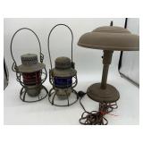 RAILROAD SIGNAL LANTERNS AND MID-CENTURY  UFO LAMP