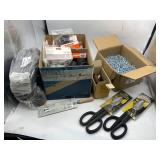 GLOVES, TIN SNIPS, SHARPENER, SCREWS,BRASS FLANGES